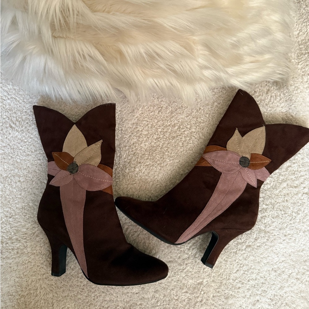 Predictions Brown and Pink Heeled Boots